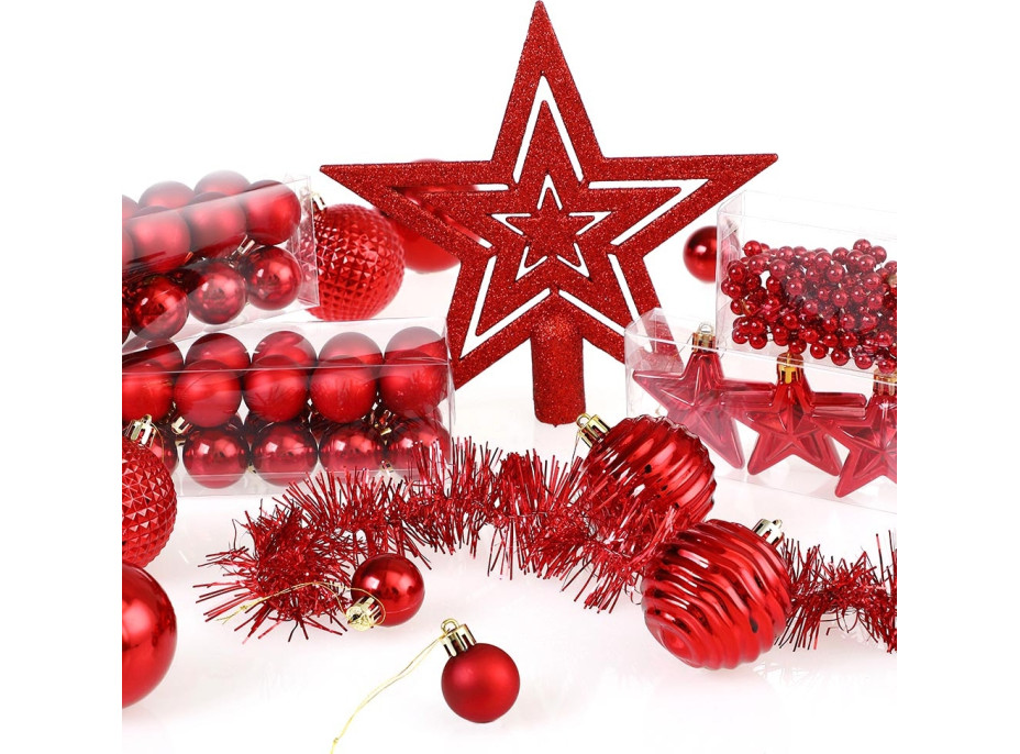 Vánoční závěsné baňky na stromeček ESTRELLA 66 kusů - červené