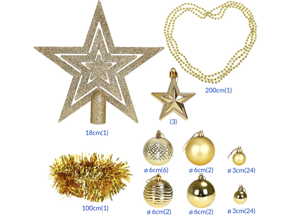Vánoční závěsné baňky na stromeček ESTRELLA 66 kusů - zlaté