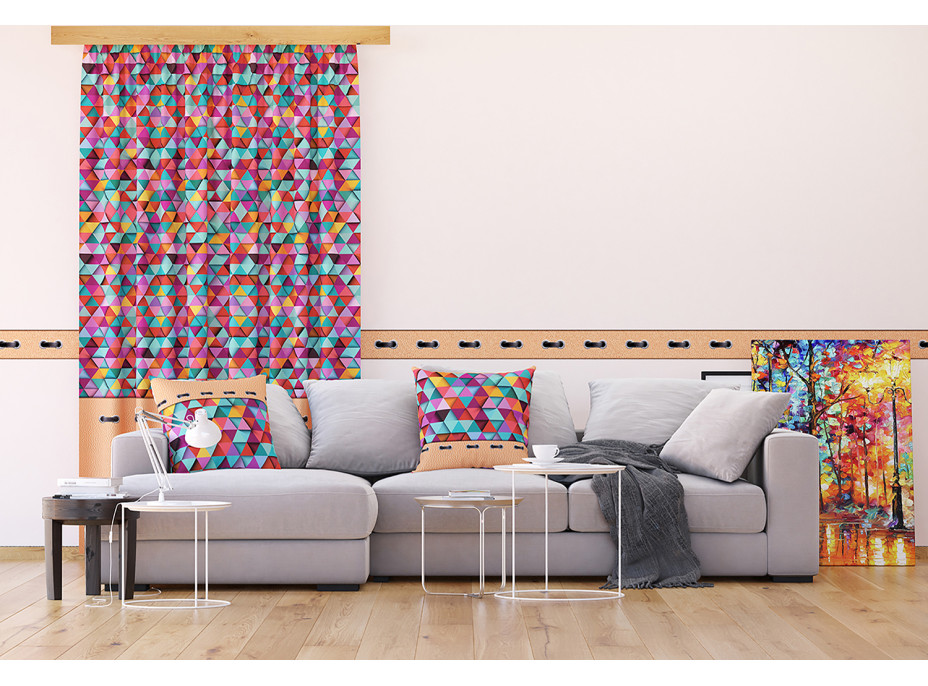 Designový závěs - Barevné trojúhelníky - 140x245 cm