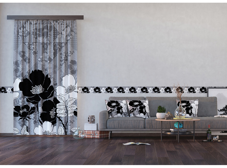 Designový závěs - Černobílé květiny - 140x245 cm