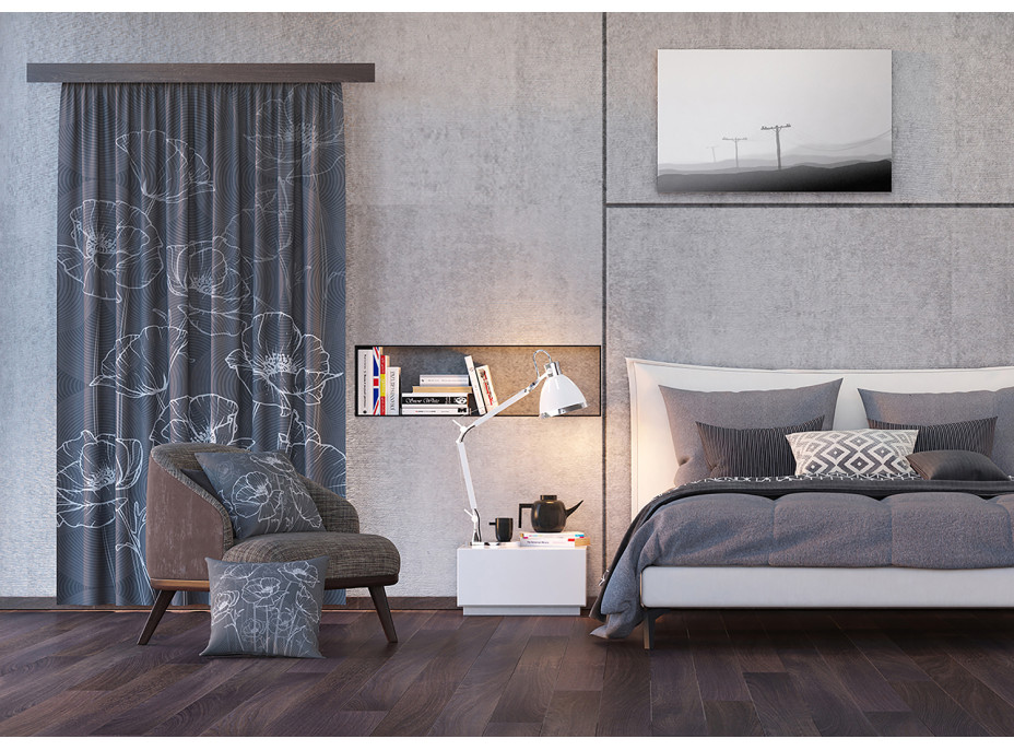 Designový závěs - Šedé květy - 140x245 cm