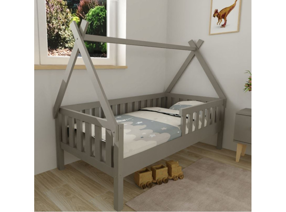 Dětská domečková postel z masivu borovice TEA - 200x90 cm - šedá
