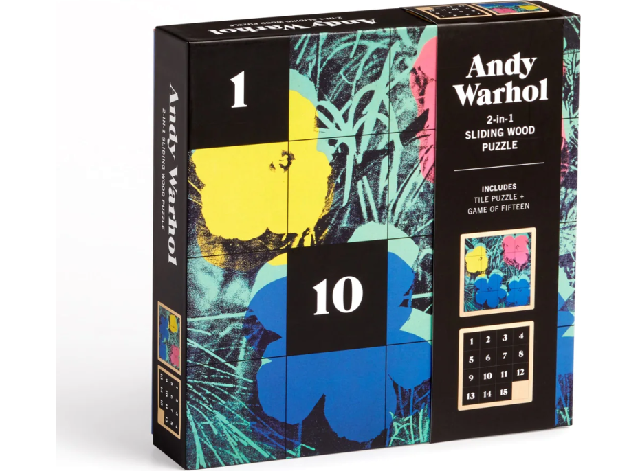 GALISON Posuvné dřevěné puzzle Andy Warhol: Květiny 2v1 (16 dílků)