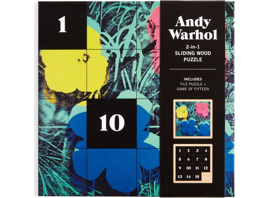 GALISON Posuvné dřevěné puzzle Andy Warhol: Květiny 2v1 (16 dílků)