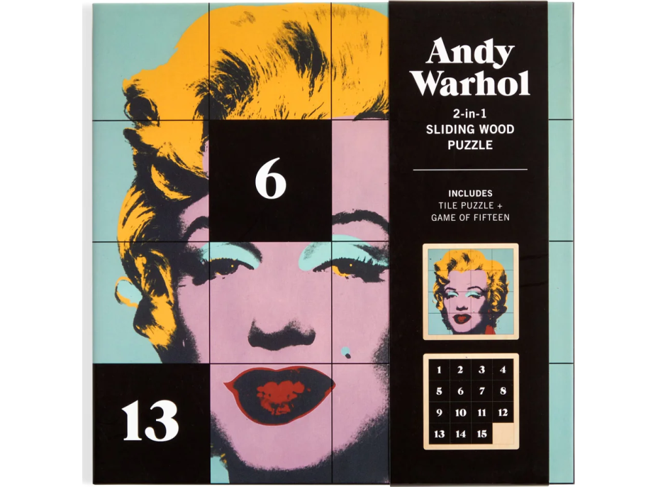 GALISON Posuvné dřevěné puzzle Andy Warhol: Marilyn 2v1 (16 dílků)