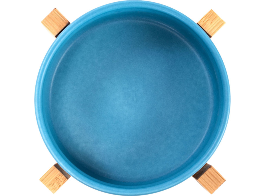 Keramická miska s dřevěným podstavcem - 250 ml - modrá/přírodní