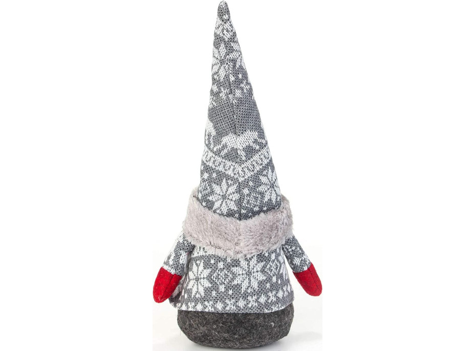 Vánoční skřítek 33 cm - zimní vzor na čepici - bílo/šedý