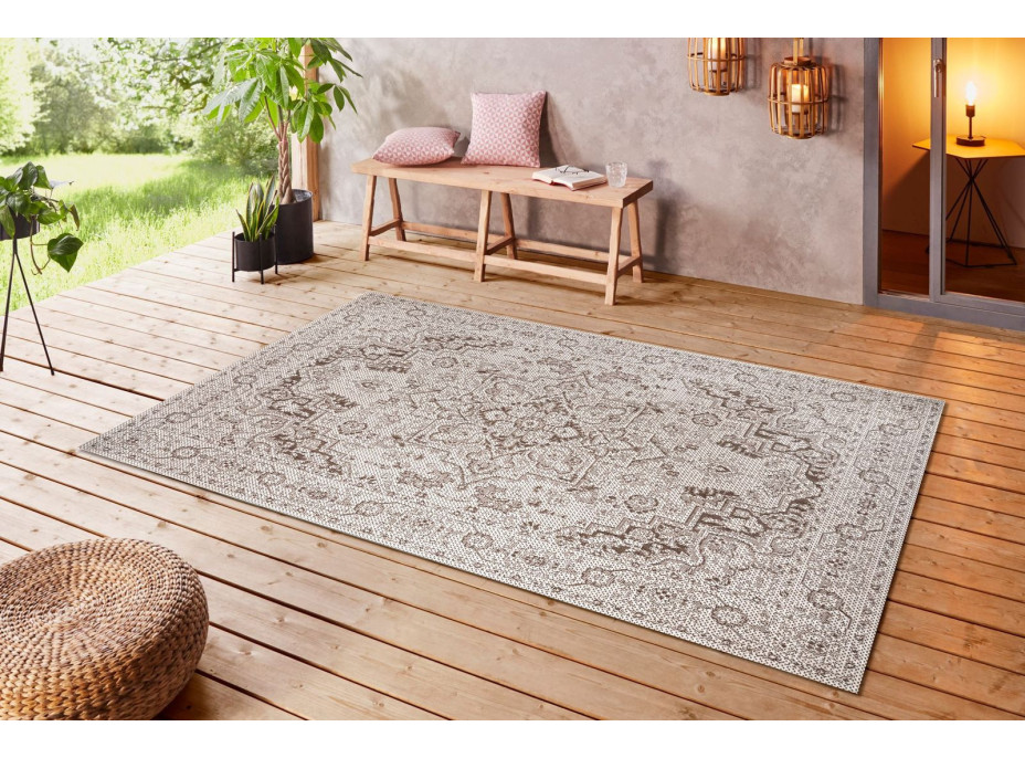 Kusový orientální koberec Flatweave 104805 Cream/Light-brown – na ven i na doma