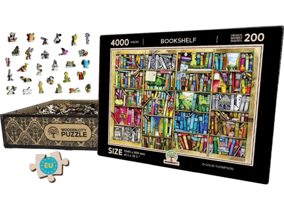 WOODEN CITY Dřevěné puzzle Knihovna 2v1, 4000 dílků