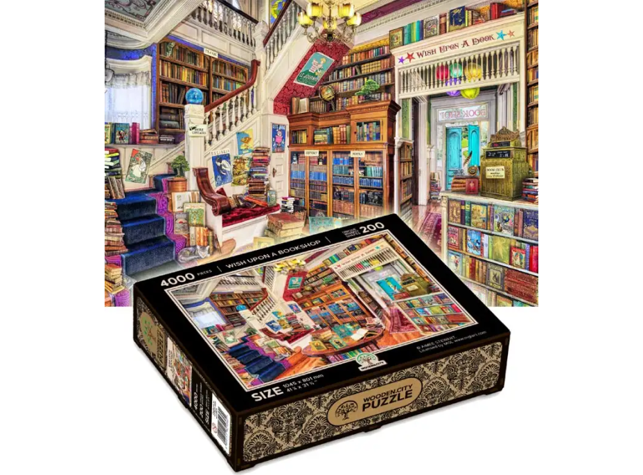 WOODEN CITY Dřevěné puzzle Přání v knihkupectví 2v1, 4000 dílků