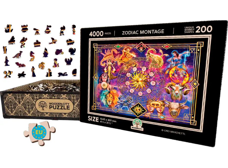 WOODEN CITY Dřevěné puzzle Zvěrokruh 2v1, 4000 dílků