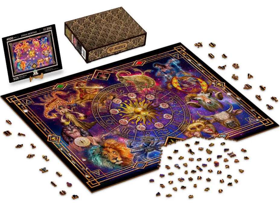 WOODEN CITY Dřevěné puzzle Zvěrokruh 2v1, 4000 dílků