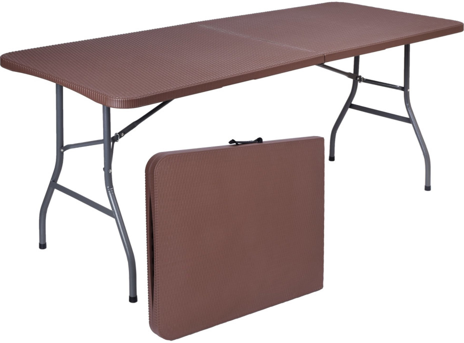 Set cateringového nábytku RATTAN - stůl 180 cm + 2 lavice - hnědý