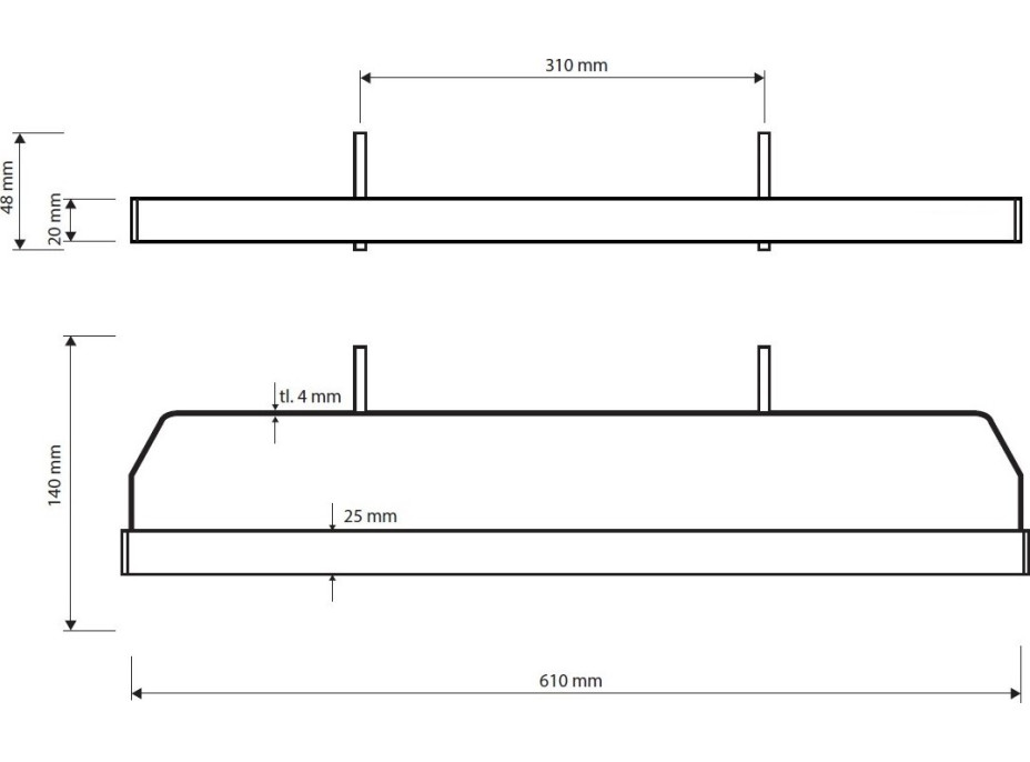 Držák ručníků na otopné těleso SINGLE - 610 × 48 × 140 mm