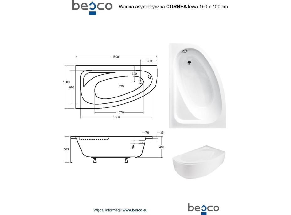 Asymetrická vana CORNEA