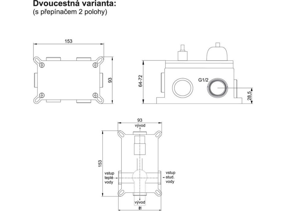 Vanový set s termostatickou podomítkovou tlačítkovou baterií - 2cestná - oválný kryt