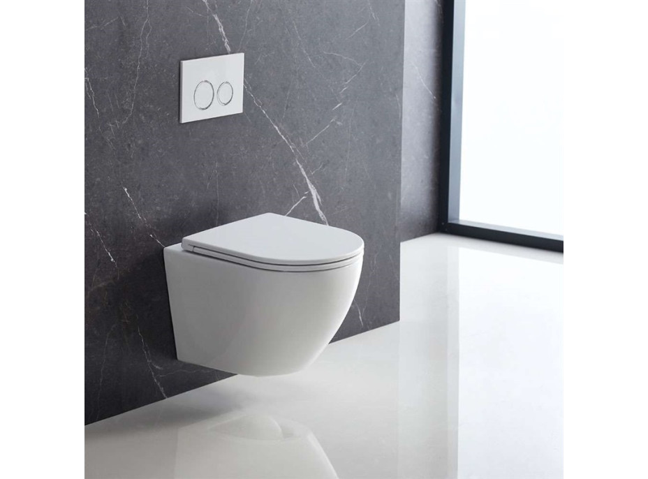 Závěsné kapotované WC Smart Flush RIMLESS - 49,5x36x37 cm + duroplast sedátko SLIM