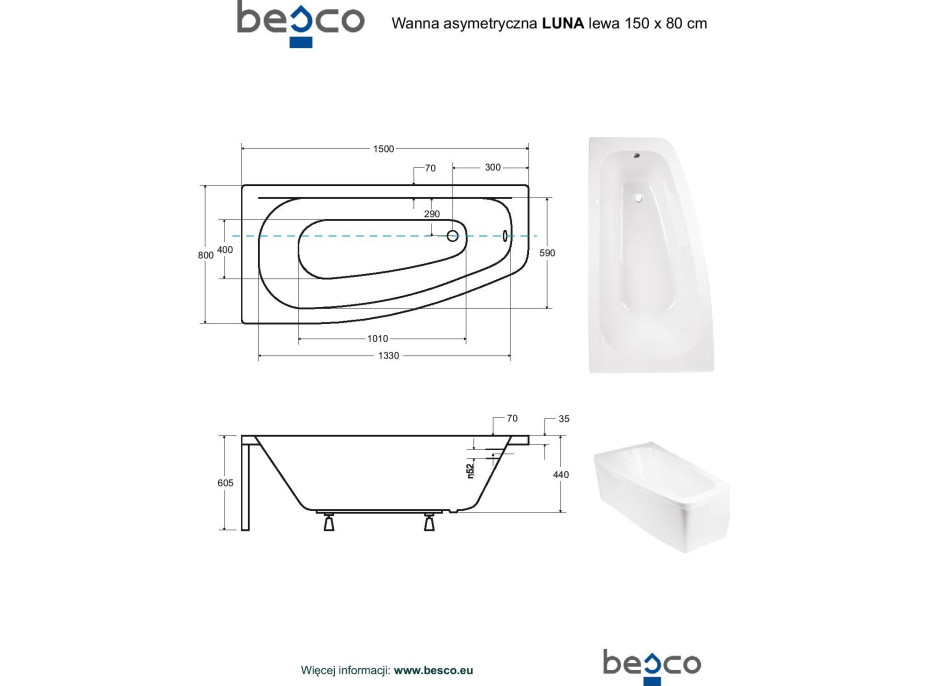 Asymetrická vana LUNA