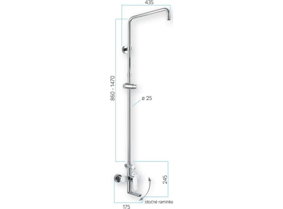 Sprchová tyč s vanovou baterií EVE 15 cm - bez příslušenství - chromová