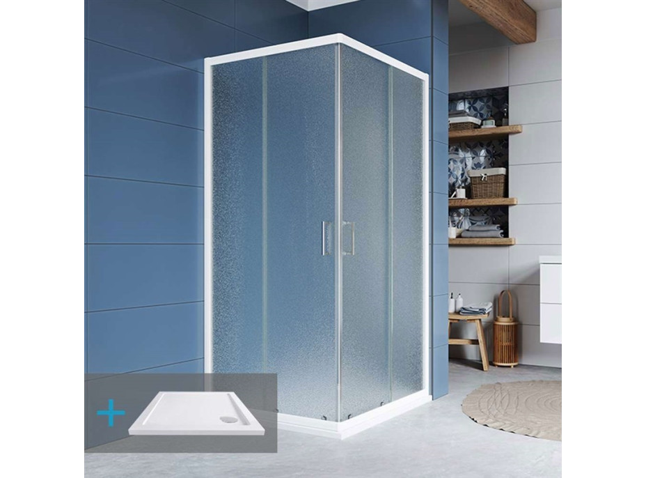 Sprchový kout KORA 90x90 cm - bílý ALU/sklo Grape + SMC vanička SLIM
