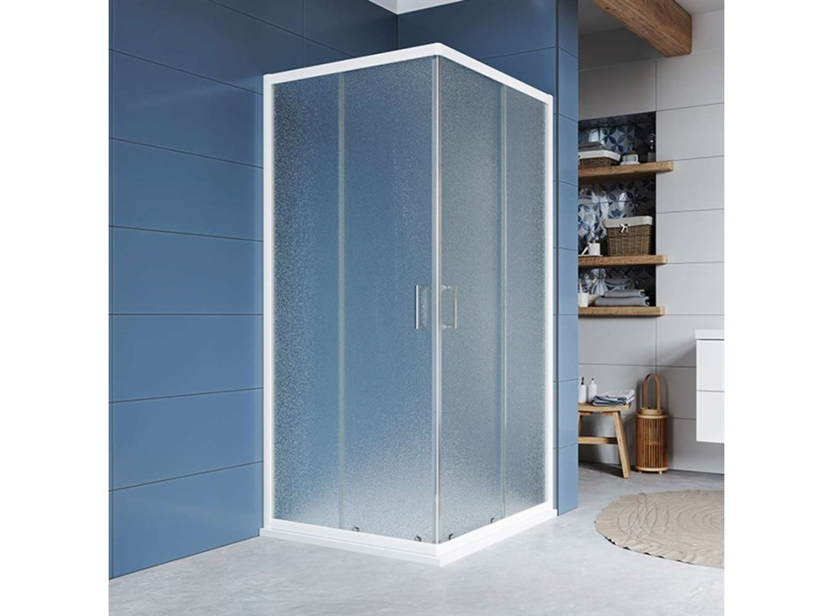 Sprchový kout KORA 90x90 cm - bílý ALU/sklo Grape + SMC vanička SLIM
