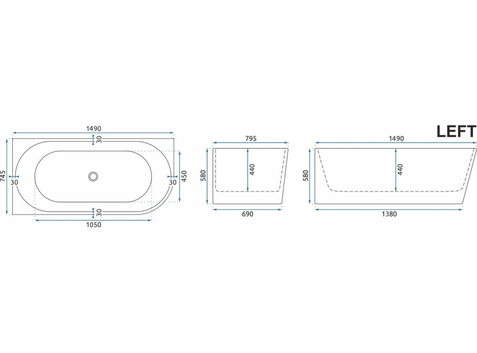 Rohová akrylátová vana REA SYDNEY BELLANTO 149x74.5 cm - levá - bílá