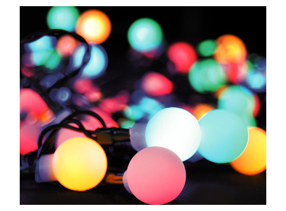 Venkovní vánoční LED řetěz 2v1 s dálkovým ovladačem - kuličky - 200 LED, RGB+bílá - 8 funkcí