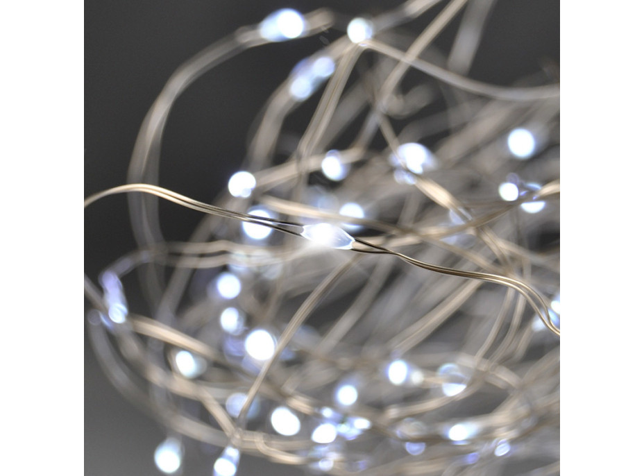 Vánoční řetěz stříbrný 10 m - 100 mini LED - studená bílá