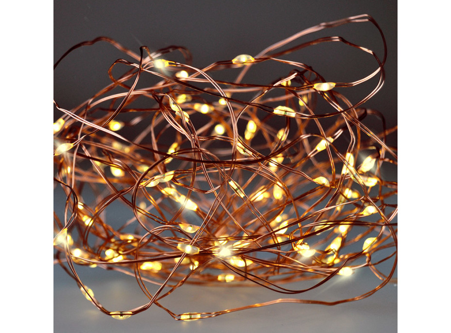 Vánoční měděný řetěz - 100 mini LED - teplá bílá