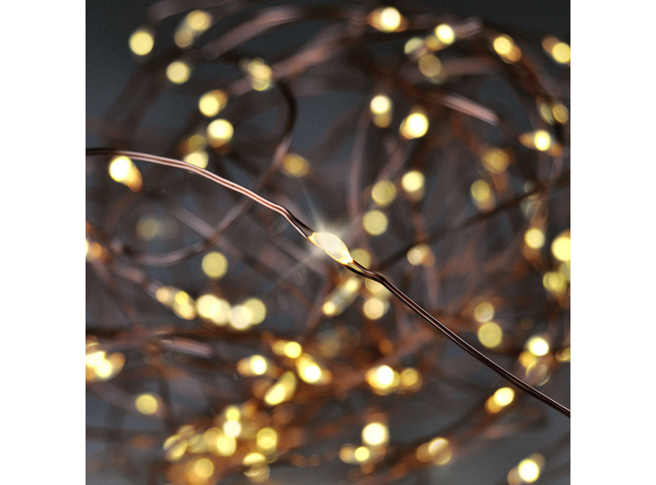 Vánoční měděný řetěz - 100 mini LED - teplá bílá