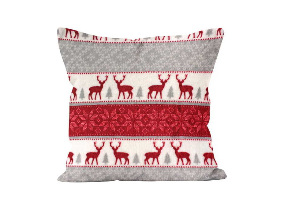 Vánoční deka 130x170 cm + 2 ks povlaků na polštář SCANDI DEER - šedá/bílá/červená
