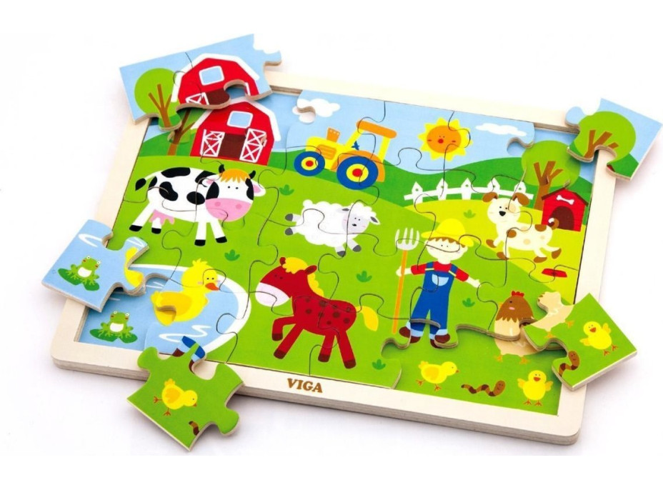 VIGA Dřevěné puzzle Farma 24 dílků