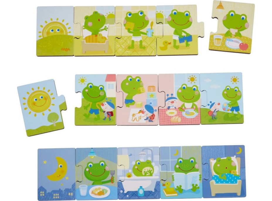 HABA Dřevěné puzzle Žabákův den 3x5 dílků
