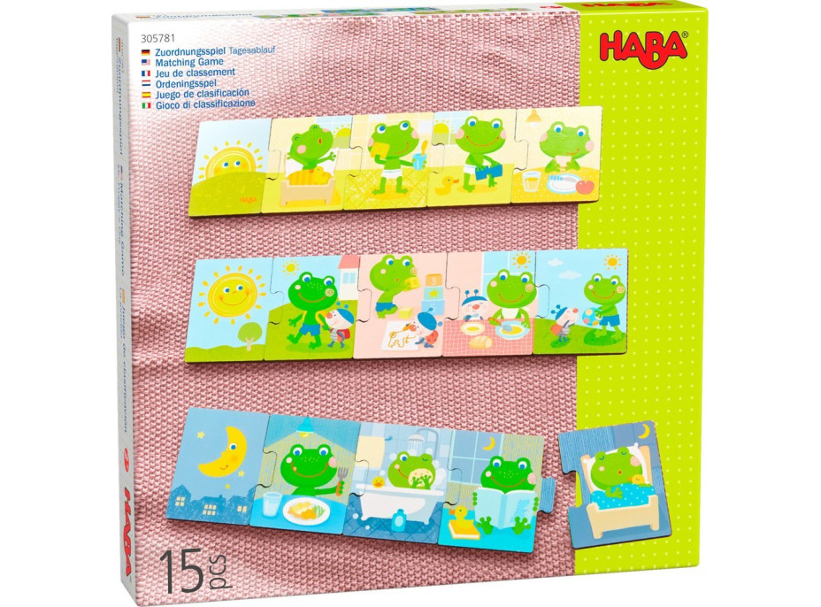 HABA Dřevěné puzzle Žabákův den 3x5 dílků