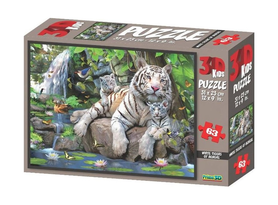 PRIME 3D Puzzle Bílí tygři bengálští 3D 63 dílků