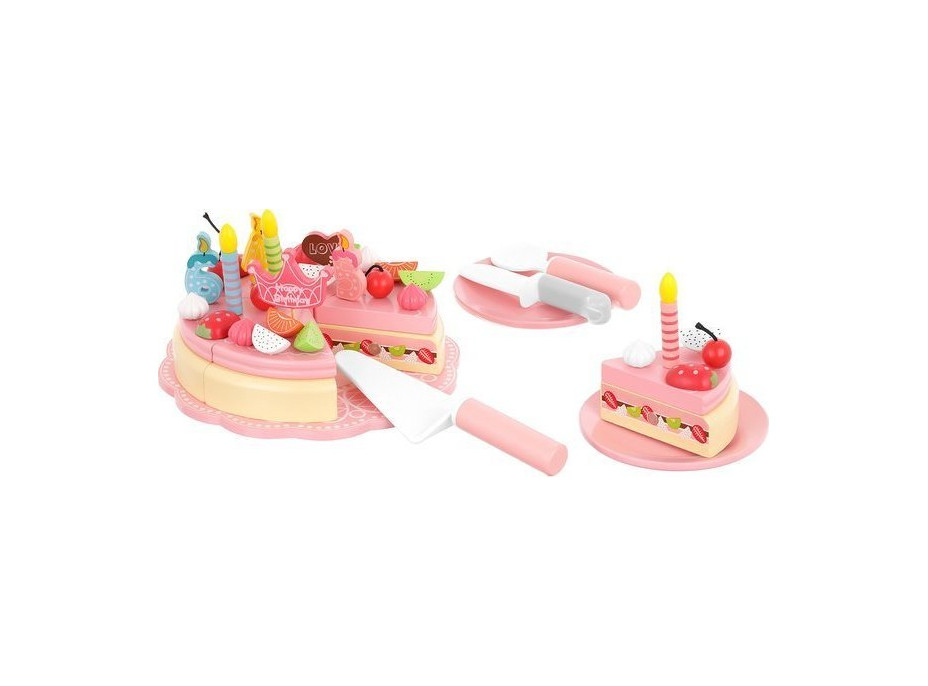 Dřevěný narozeninový dort s doplňky - růžový
