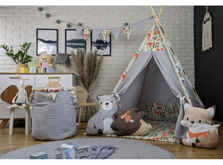 Dětský koš na hračky ANIMALS - LESNÍ ZVÍŘÁTKA - šedý