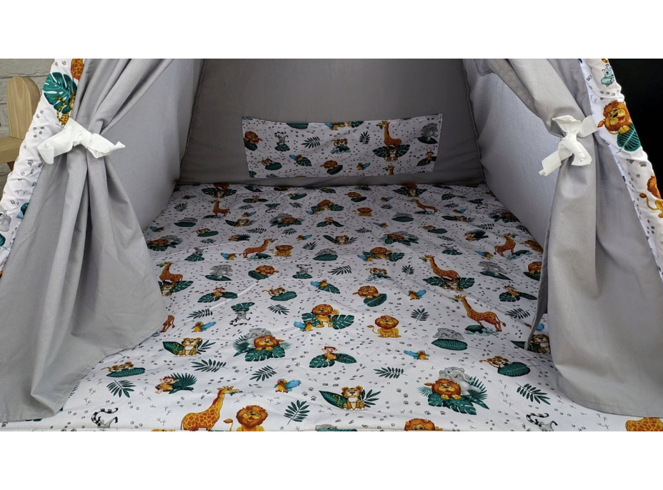 Dětský stan TEEPEE (TÝPÍ) ANIMALS s doplňky - JUNGLE - šedý