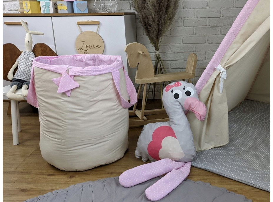 Dětský stan TEEPEE (TÝPÍ) ANIMALS s doplňky - LAMA A KAMARÁDI - béžový/růžový/šedý