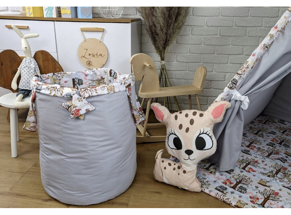 Dětský stan TEEPEE (TÝPÍ) ANIMALS s doplňky - LES - šedý