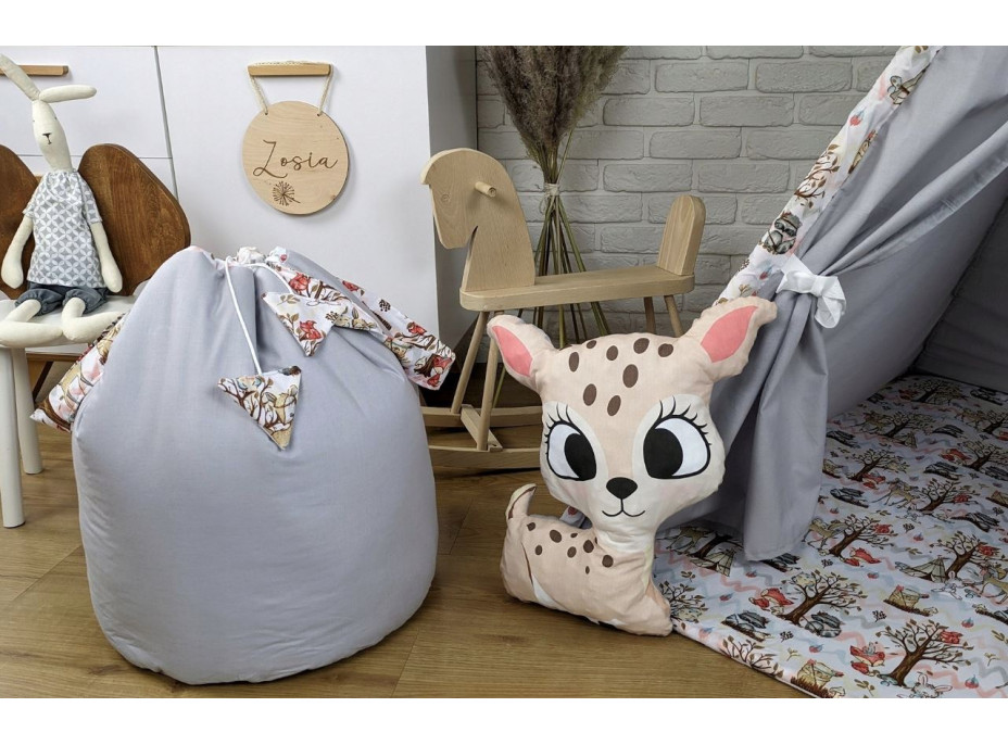 Dětský stan TEEPEE (TÝPÍ) ANIMALS s doplňky - LES - šedý