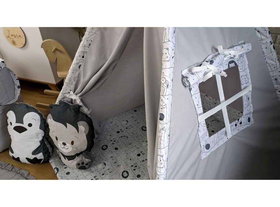Dětský stan TEEPEE (TÝPÍ) ANIMALS s doplňky - MADAGASKAR - šedý