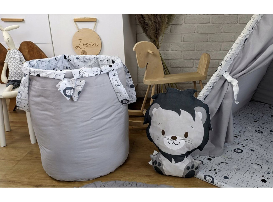 Dětský stan TEEPEE (TÝPÍ) ANIMALS s doplňky - MADAGASKAR - šedý