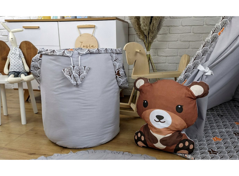 Dětský stan TEEPEE (TÝPÍ) ANIMALS s doplňky - MEDVÍDEK A KAMARÁDI - šedý