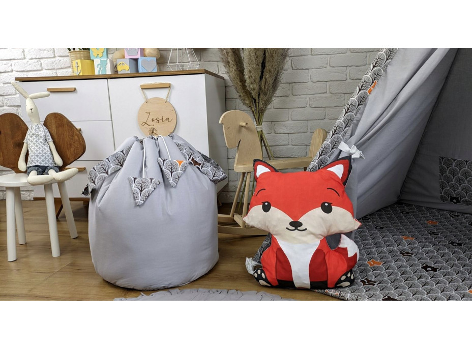 Dětský stan TEEPEE (TÝPÍ) ANIMALS s doplňky - MEDVÍDEK A KAMARÁDI - šedý