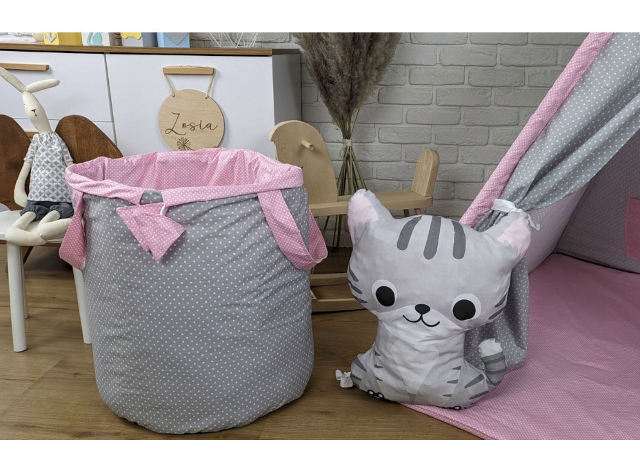 Dětský stan TEEPEE (TÝPÍ) ANIMALS s doplňky - PLAMEŇÁK A KAMARÁDI - šedý/růžový