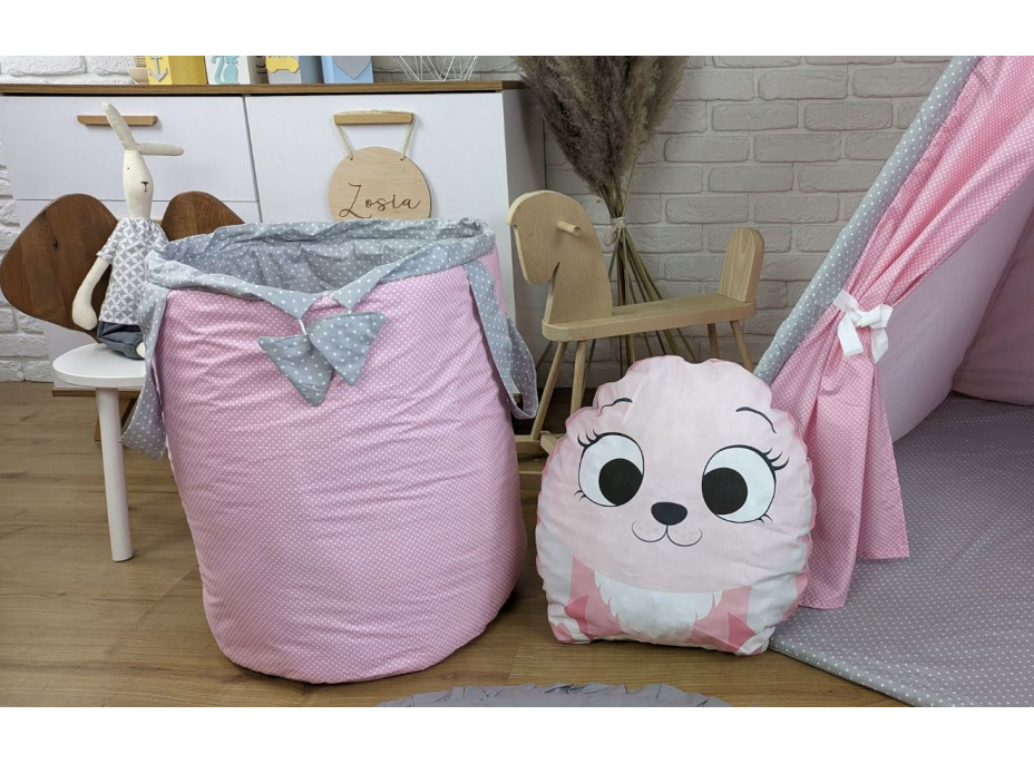 Dětský stan TEEPEE (TÝPÍ) ANIMALS s doplňky - RŮŽOVÁ PARTIČKA - růžový/šedý