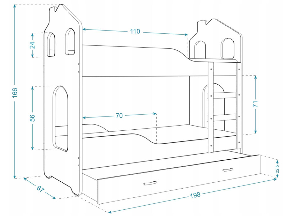 Dětská domečková patrová postel Dominik Y - 190x80 cm - HASIČI