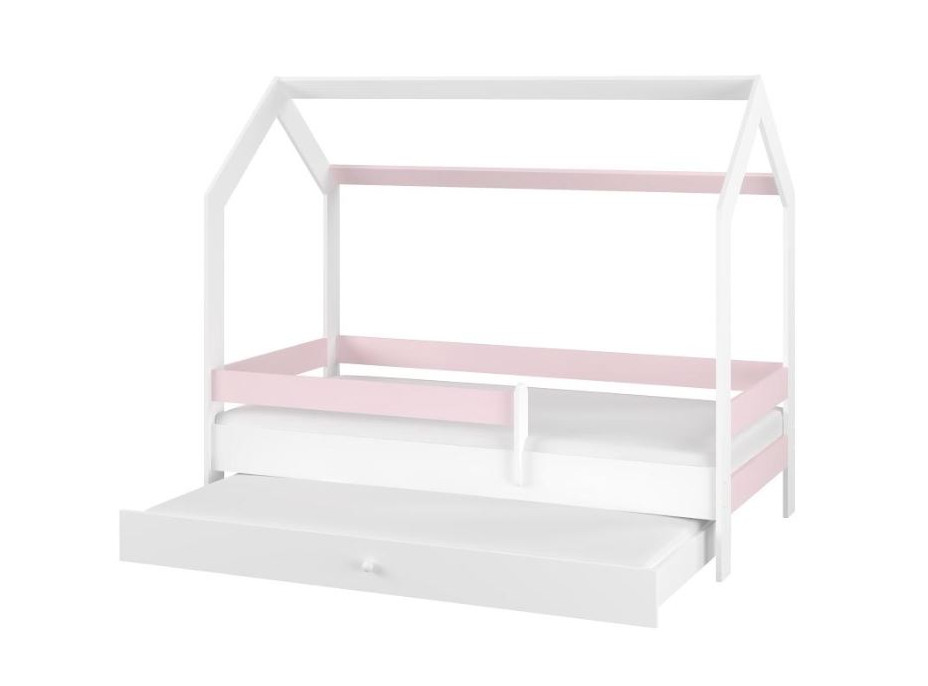 Dětská domečková postel s přistýlkou LITTLE HOUSE - růžová - 160x80 cm