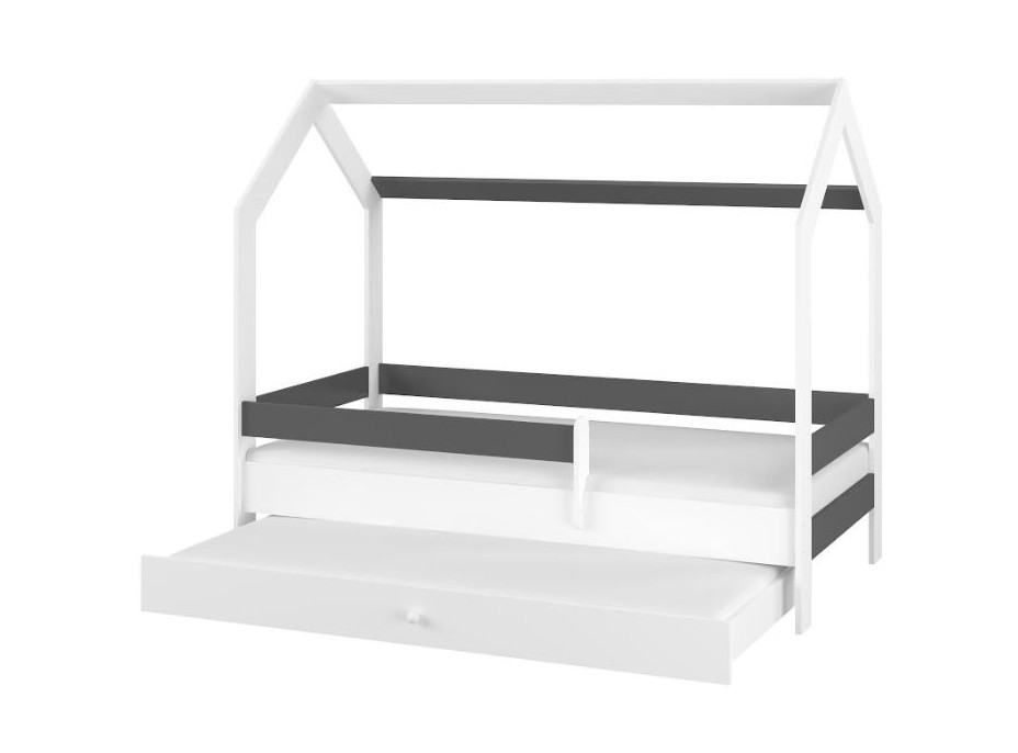 Dětská domečková postel s přistýlkou LITTLE HOUSE - tmavě šedá - 160x80 cm
